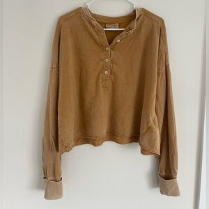 Cropped, Mustard, Buttoned, Pullover, Sweatshirt Material